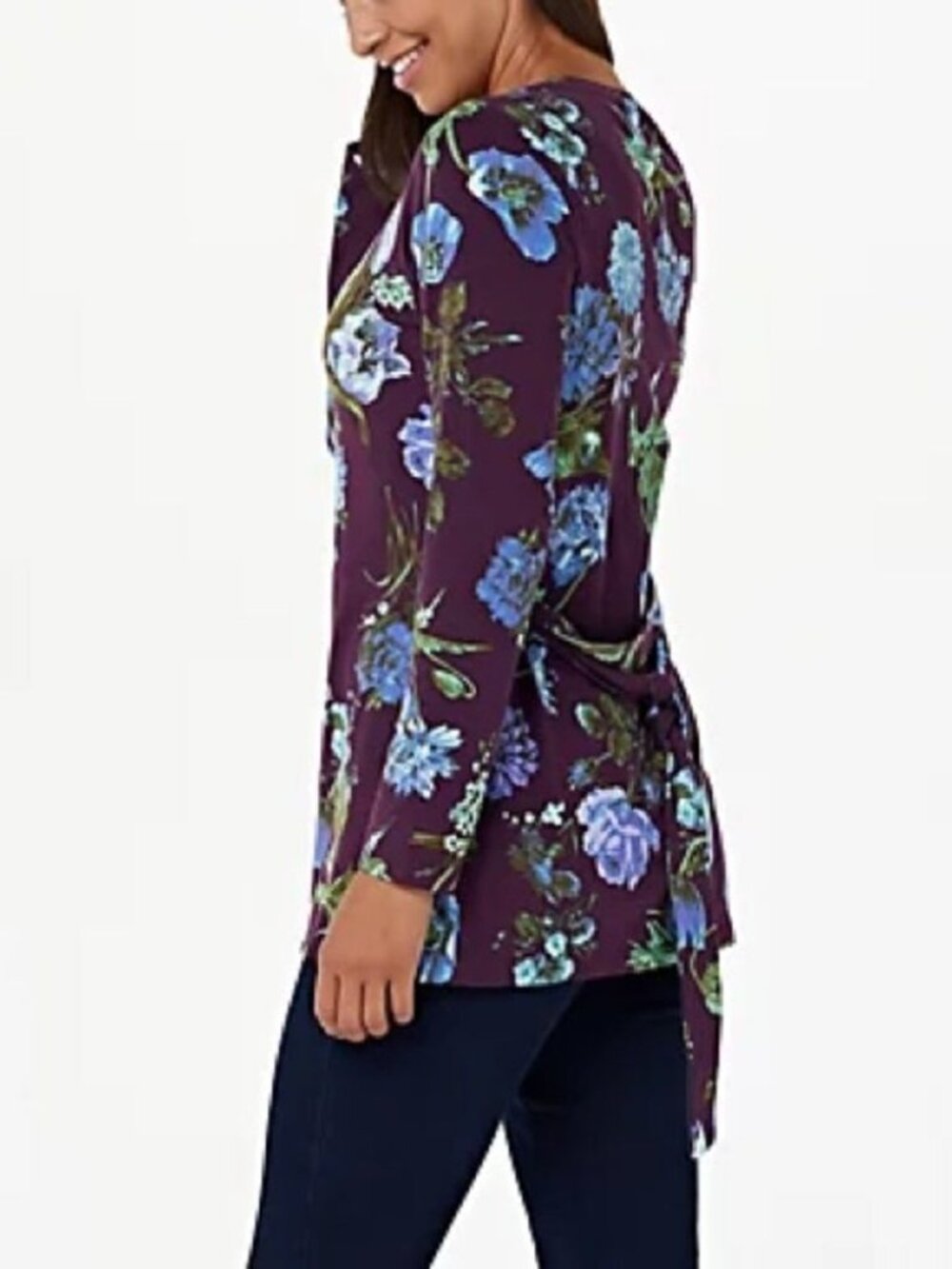 Denim & Co. Regular Printed Jersey Round Neck Tunic with Tie Waist